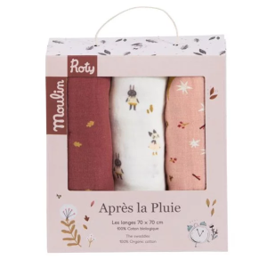 Set de 3 langes imprimés personnalisé - Moulin Roty